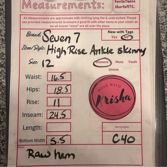 Seven7 High Rise Ankle Skinny jeans size 12 stretch raw hem - Picture 12 of 13